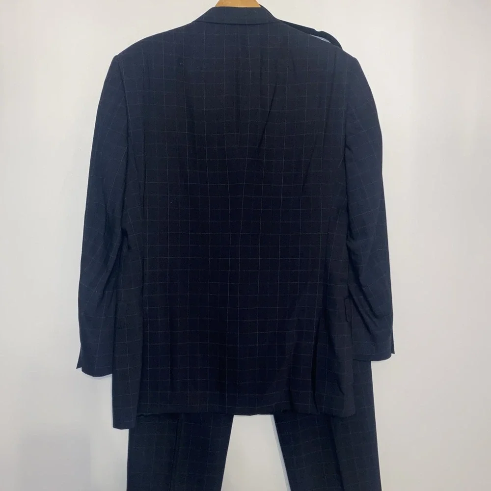 Vintage Tommy Hilfiger Suit Black Windowpane 2 Pc Pleated 90s Made USA 42R 33x29